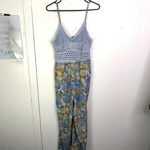 Bog Collective Jumpsuit Womens L Crochet Babydoll Hippie Gypsy Boho Eclectic